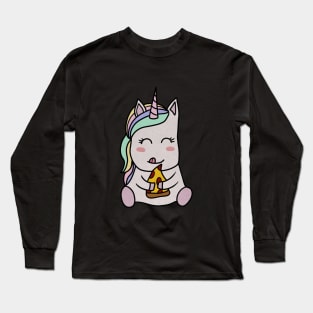 Cute Unicorn eating Pizza, Funny Pizza Lover Long Sleeve T-Shirt